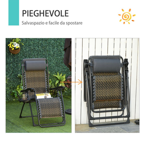 easycomfort easycomfort sedia a sdraio da giardino in rattan pieghevole con poggiatesta e vassoio prendisole struttura in acciaio grigio ean 8054144135250