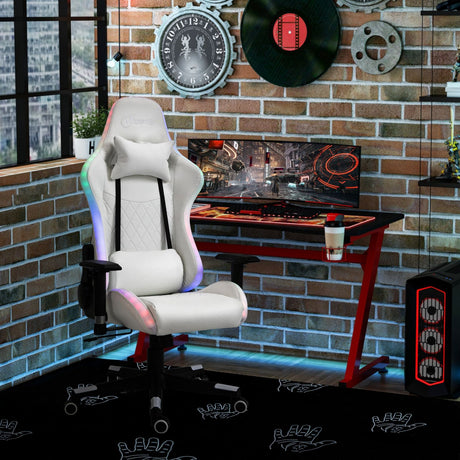 easycomfort easycomfort sedia da gaming luminosa con luci a led altezza regolabile in similpelle bianca