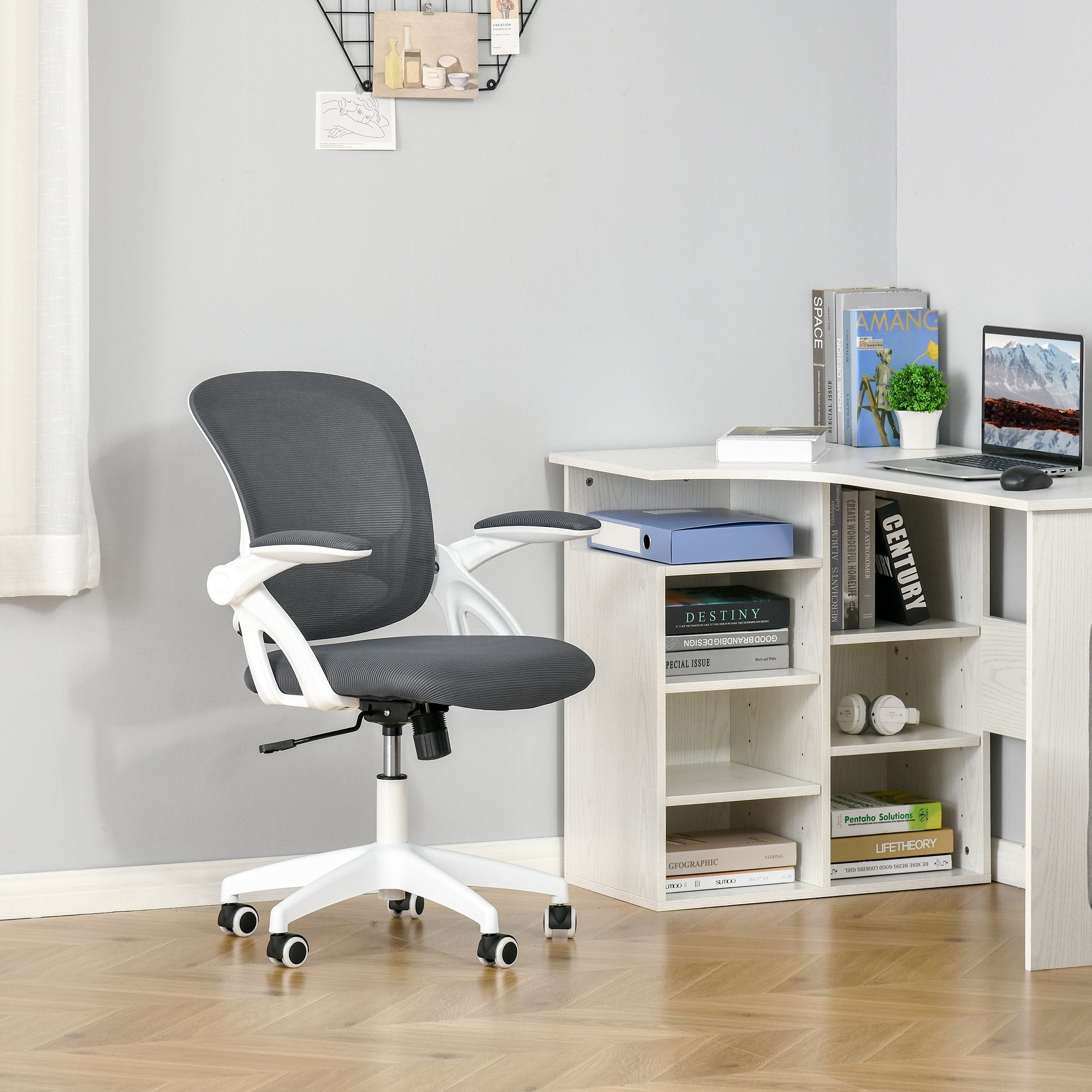 EASYCOMFORT Sedia da Ufficio Ergonomica con Schienale a Rete e Seduta  Imbottita, Altezza Regolabile, 65.5x61.5x88-97.5cm, Grigio