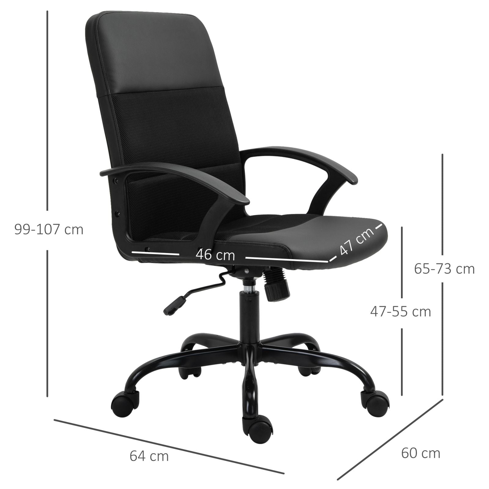 Sedia ufficio ergonomica in tessuto reclinabile con ruote nero