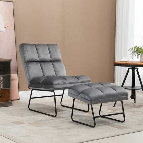 easycomfort easycomfort sedia imbottita con poggiapiedi abbinato per soggiorno studio e camera da letto 60x80 5x89 cm grigio