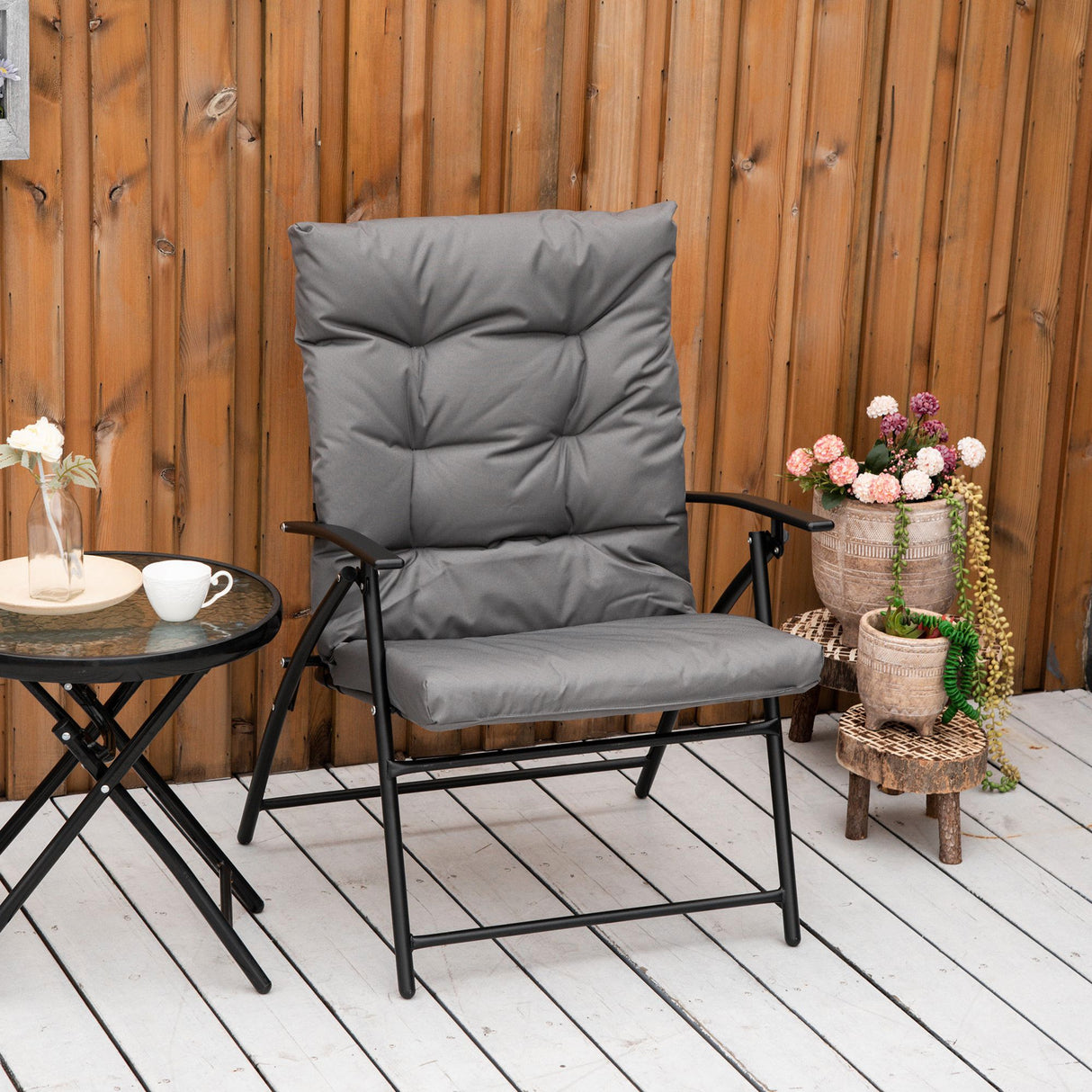 easycomfort easycomfort sedia pieghevole da campeggio con schienale reclinabile su 2 livelli e cuscino rimovibile in metallo e tessuto oxford grigio