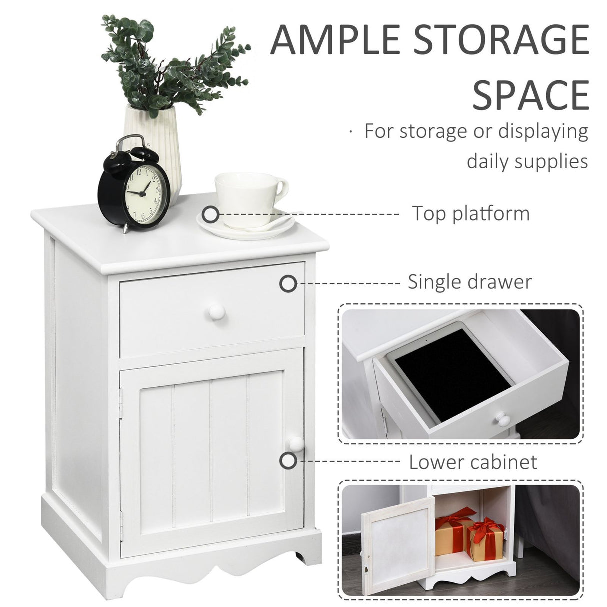 easycomfort easycomfort set 2 comodini in legno bianco con 1 cassetto e 1 antina in stile retro ean 8054144134574