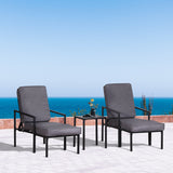 easycomfort easycomfort set 2 sdraio con poggiapiedi cuscini e tavolino in metallo e poliestere grigio e nero