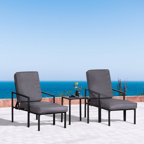 easycomfort easycomfort set 2 sdraio con poggiapiedi cuscini e tavolino in metallo e poliestere grigio e nero