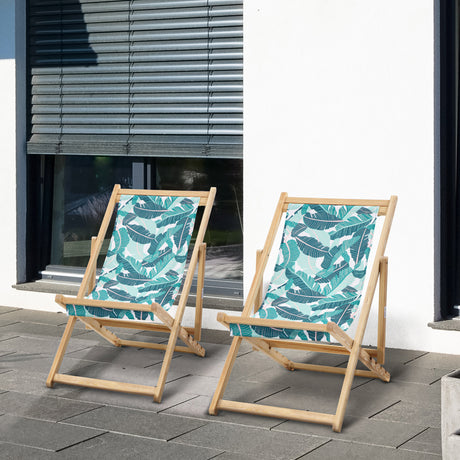 easycomfort easycomfort set 2 sdraio da giardino pieghevoli in legno con schienale reclinabile a 4 livelli fantasia tropicale