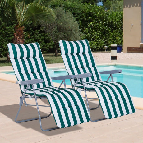easycomfort easycomfort set 2 sedie a sdraio pieghevoli reclinabili con imbottitura a righe e braccioli bianco e verde ean 8054144138640