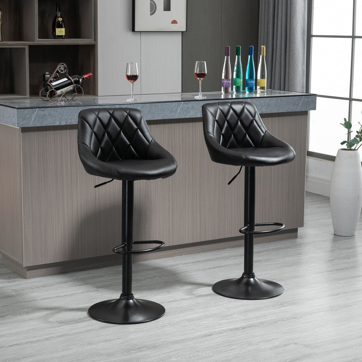 easycomfort easycomfort set 2 sgabelli da bar seduta con altezza regolabile e girevole schienale e poggiapiedi nero