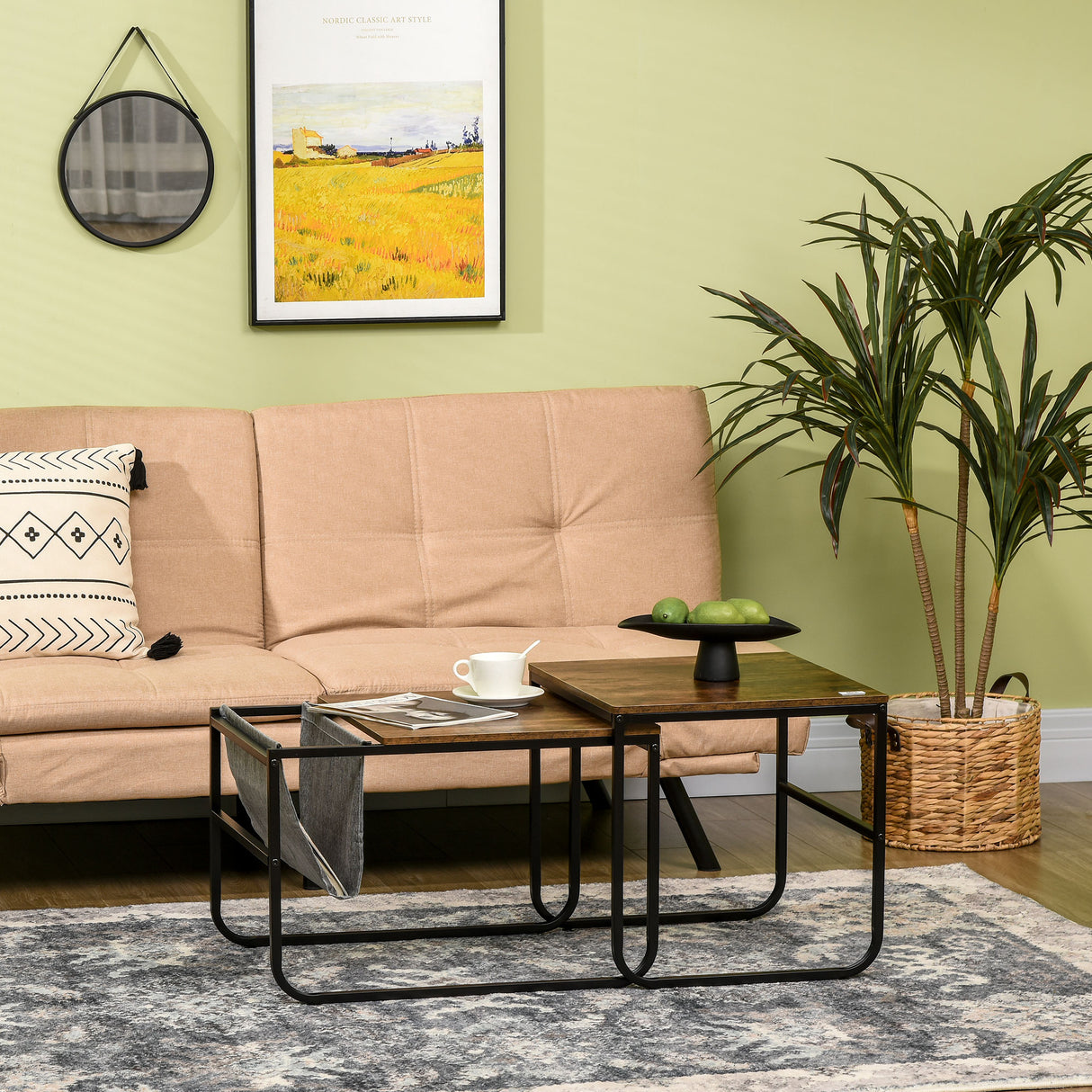 easycomfort easycomfort set 2 tavolini da caffe sovrapponibili stile industriale in mdf e acciaio nero e marrone rustico