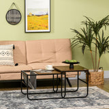 easycomfort easycomfort set 2 tavolini da caffe sovrapponibili stile industriale in mdf e acciaio nero e marrone rustico