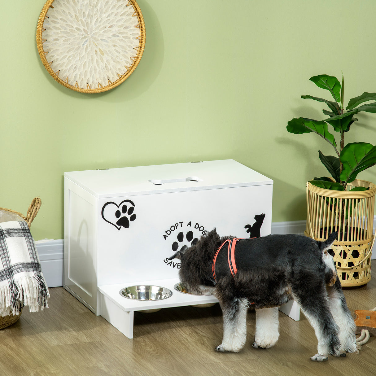 easycomfort easycomfort set 3 ciotole per cani da 500ml con spazio a scomparsa e supporto in mdf e acciaio inox 57x53x37 5 cm bianco