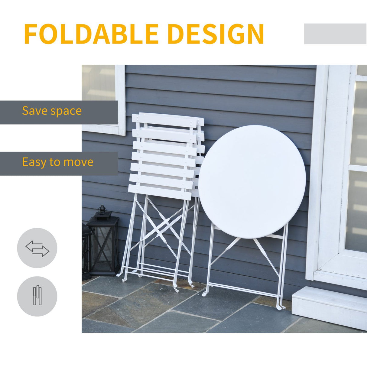 easycomfort easycomfort set 3 pezzi tavolino con sedie da giardino pieghevoli in metallo bianco ean 8054111847407