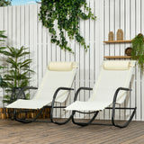 easycomfort easycomfort set da 2 sdraio a dondolo con poggiatesta e braccioli 67x144x87 cm grigio e beige