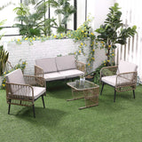 easycomfort easycomfort set da 4 pezzi in rattan pe 2 sedie divano 2 posti e tavolino in vetro temperato