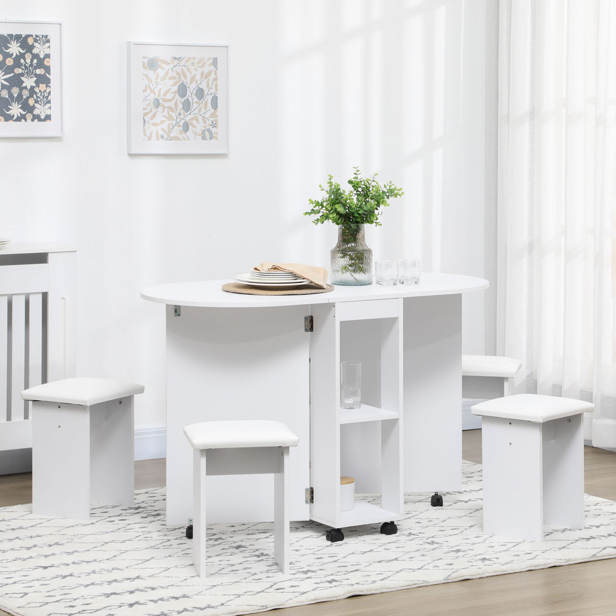 easycomfort easycomfort set da cucina 5 pezzi tavolo pieghevole con 2 ripiani e 4 sgabelli in legno truciolato bianco