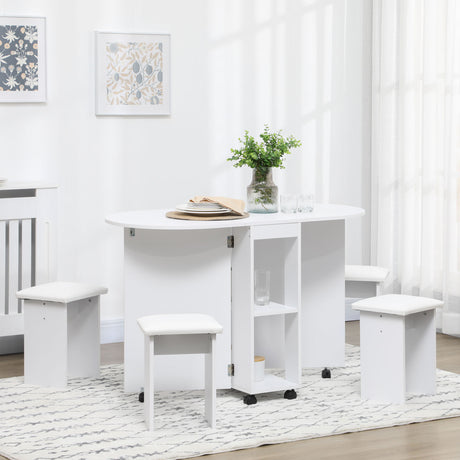 easycomfort easycomfort set da cucina 5 pezzi tavolo pieghevole con 2 ripiani e 4 sgabelli in legno truciolato bianco