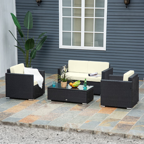 easycomfort easycomfort set da giardino 4 pezzi in rattan pe e acciaio con divano 2 poltrone e tavolino da caffe crema