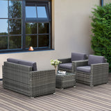easycomfort easycomfort set da giardino 4 pezzi in rattan pe e acciaio con divano 2 poltrone e tavolino da caffe grigio
