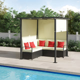 easycomfort easycomfort set da giardino con 2 divani in rattan pe e pergola con tenda regolabile 230x230x210cm beige