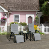 easycomfort easycomfort set da giardino con 2 sedie a sdraio reclinabili imbottite e tavolino in vetro grigio