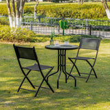 easycomfort easycomfort set da giardino da 3 pezzi con 2 sedie pieghevoli e tavolino in vetro temperato per esterni nero