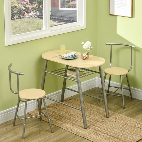 easycomfort easycomfort set da pranzo salvaspazio da 3 pezzi con tavolo da pranzo ovale con ripiano e 2 sedie in mdf e acciaio