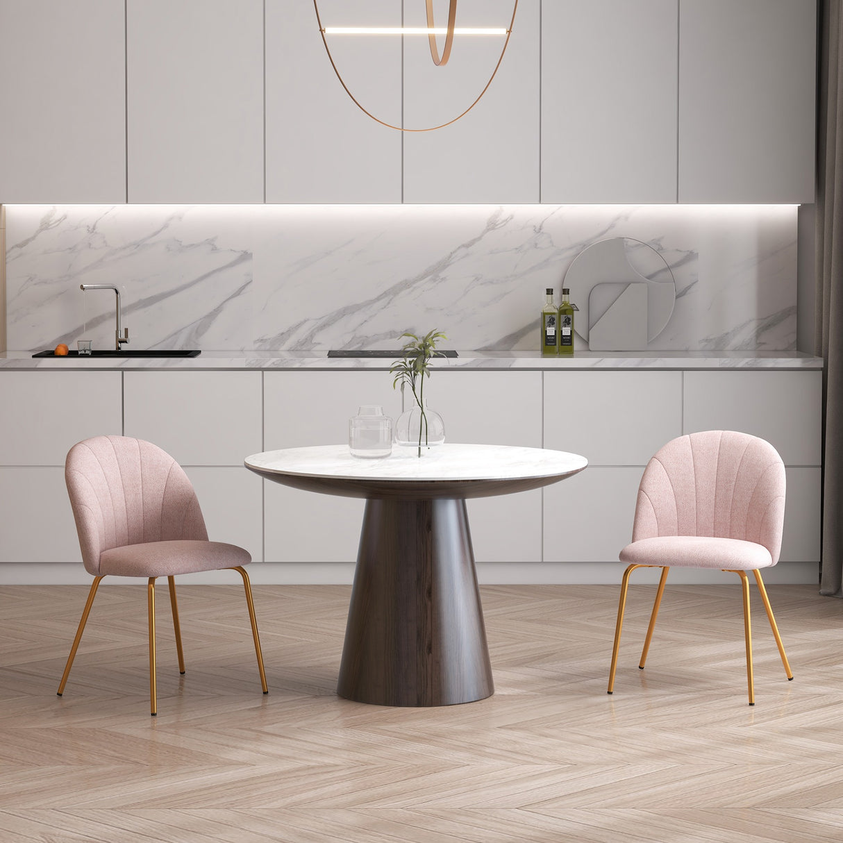 easycomfort easycomfort set di 2 sedie da pranzo in tessuto effetto lino con gambe in acciaio 55 5x59x81 cm rosa e oro