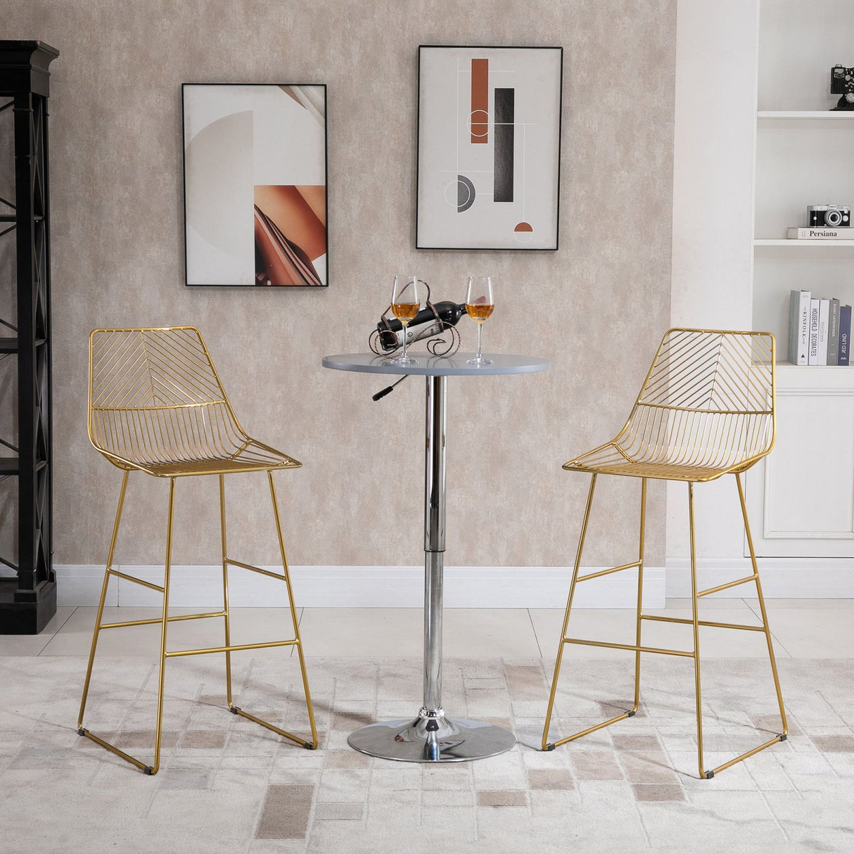 easycomfort easycomfort set di 2 sgabelli alti con poggiapiedi in metallo oro