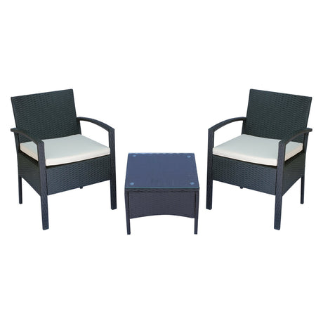 easycomfort easycomfort set mobili da giardino 2 poltroncine e tavolino con cuscini pe rattan nero ean 8055776911298
