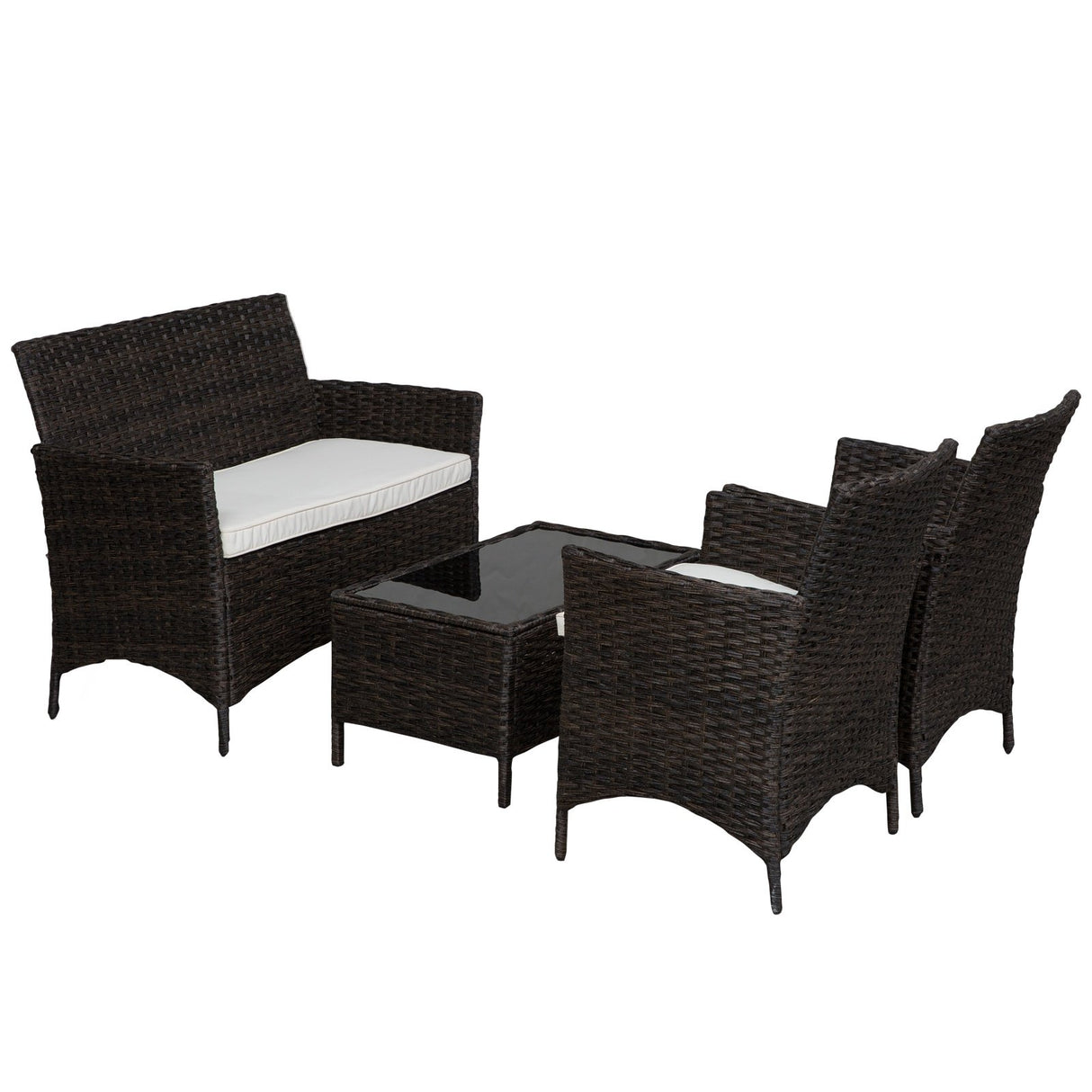 easycomfort easycomfort set mobili da giardino divanetto con 2 poltroncine e tavolino in pe rattan nero e bianco ean 8055776915500