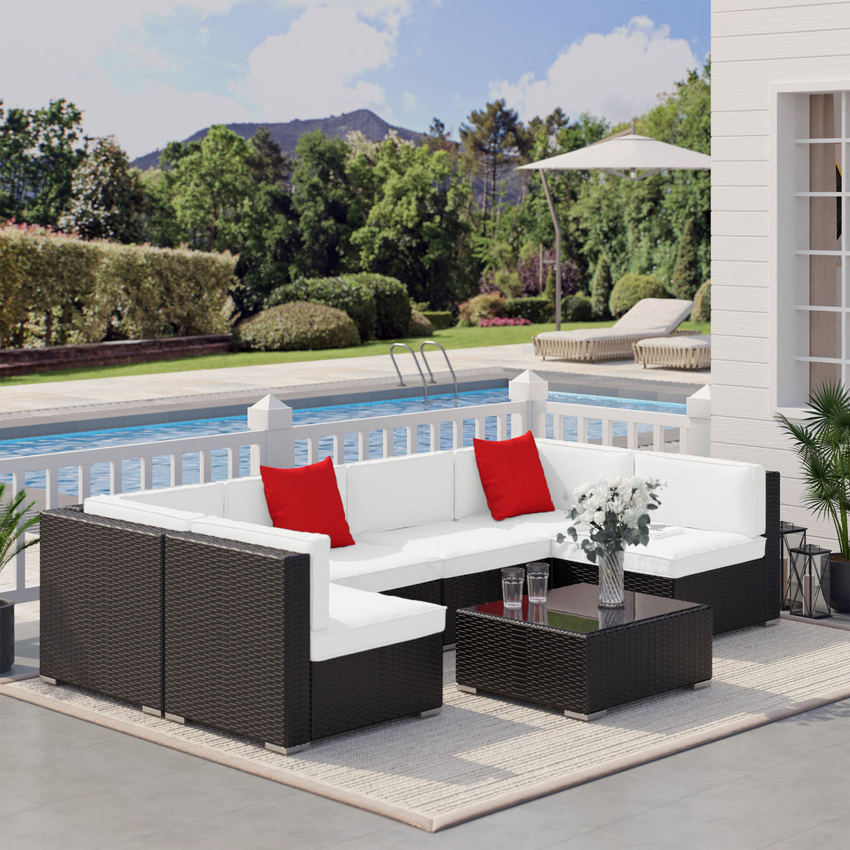 easycomfort easycomfort set mobili da giardino in rattan 7pz poltrone tavolino con cuscini marrone