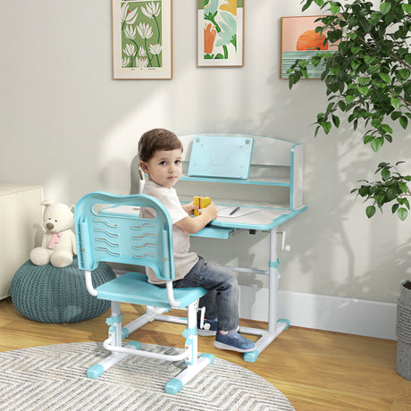 easycomfort easycomfort set scrivania per bambini con sedia regolabile in altezza e piano inclinabile eta 6 12 anni blu
