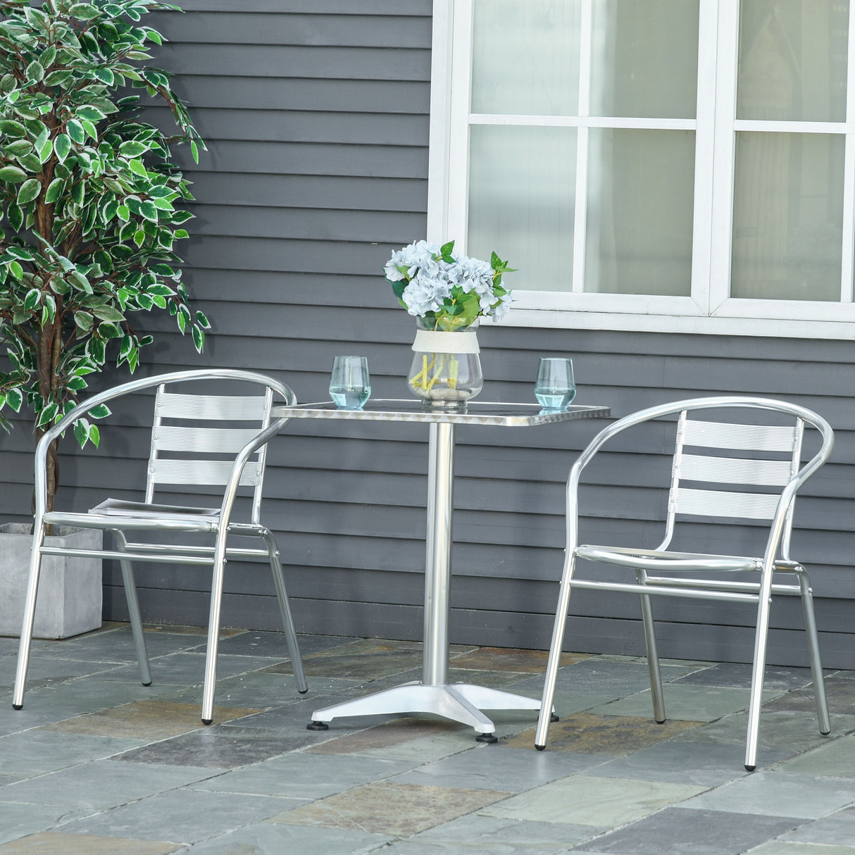 easycomfort easycomfort set tavolino e 2 sedie da esterno e giardino in alluminio e acciaio inox