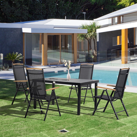 easycomfort easycomfort set tavolo e sedie da giardino pieghevoli e regolabili per 4 persone in alluminio e texteline nero