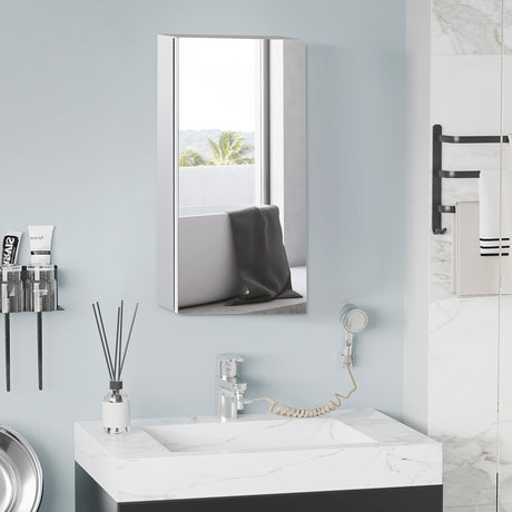 easycomfort easycomfort specchiera bagno in acciaio con anta e vano contenitore a 2 ripiani 55x14x30cm