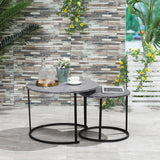 easycomfort easycomfort tavolini da salotto set 2 pezzi con piano effetto marmo in metallo nero