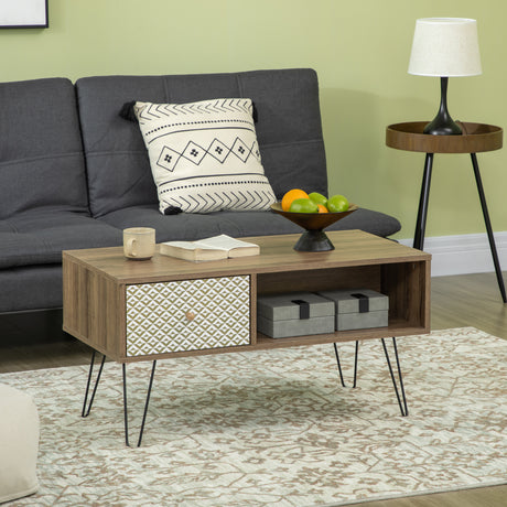 easycomfort easycomfort tavolino basso da caffe con ripiano aperto e cassetto in truciolato e metallo 90x45x46 cm marrone e nero