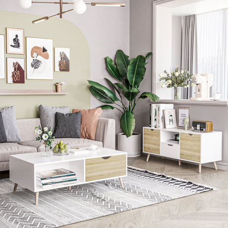 easycomfort easycomfort tavolino basso da caffe in truciolato e metallo per soggiorno ingresso e studio 106x58x39 5 cm bianco