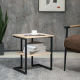 easycomfort easycomfort tavolino da caffe con mensola inferiore in acciaio e legno 45x35x48cm