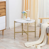 easycomfort easycomfort tavolino da caffe con piano dappoggio effetto marmo e struttura in metallo dorato 55x45cm bianco