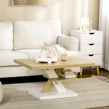 easycomfort easycomfort tavolino da caffe in legno con ripiano centrale 90x60x45cm colore bianco e legno