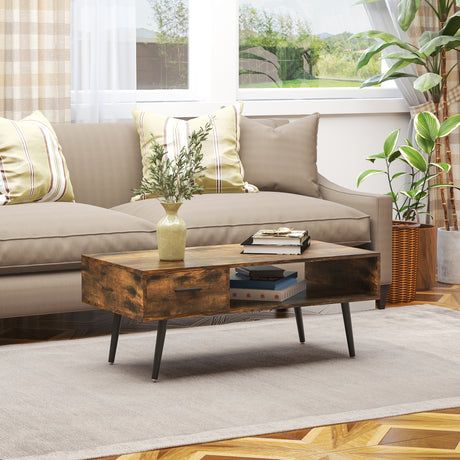 easycomfort easycomfort tavolino da caffe per soggiorno in stile industriale tavolino da salotto moderno con 1 cassetto e 1 ripiano 110x55x45cm nero e color legno ean 8054144132709