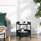 easycomfort easycomfort tavolino da caffe rotondo in acciaio con ripiano rimovibile e cestino in tessuto tavolino moderno nero 46x48cm