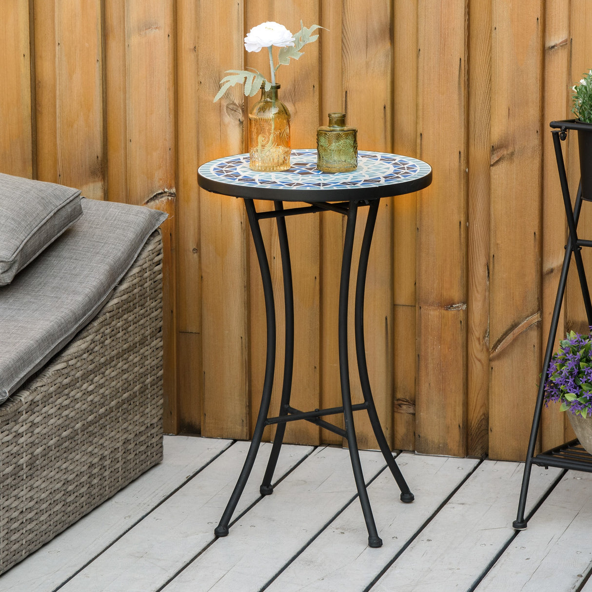 easycomfort easycomfort tavolino da giardino rotondo a mosaico in metallo con piano in ceramica 35 5x53 5cm blu