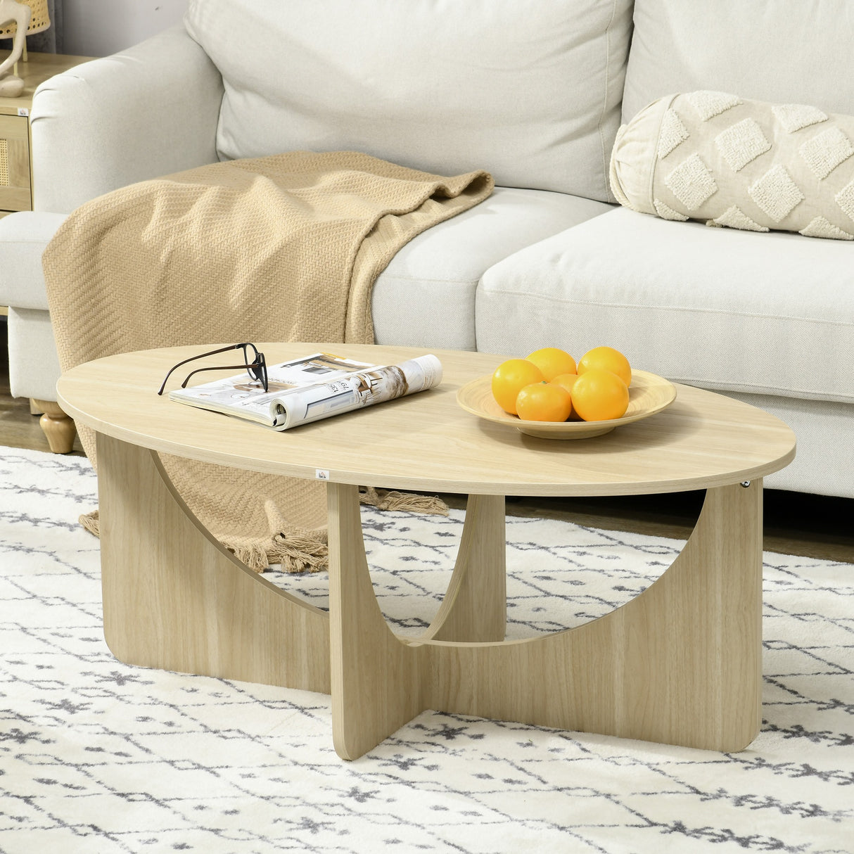 easycomfort easycomfort tavolino da salotto ovale in truciolato dallo stile moderno 110x60x45cm color rovere