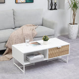 easycomfort easycomfort tavolino da salotto rettangolare con cassetti in legno e metallo 100x50x40cm bianco
