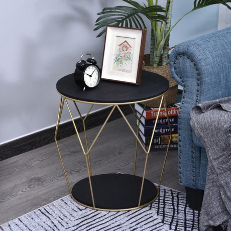 easycomfort easycomfort tavolino rotondo design geometrico in metallo e mdf nero e dorato ean 8054111844253