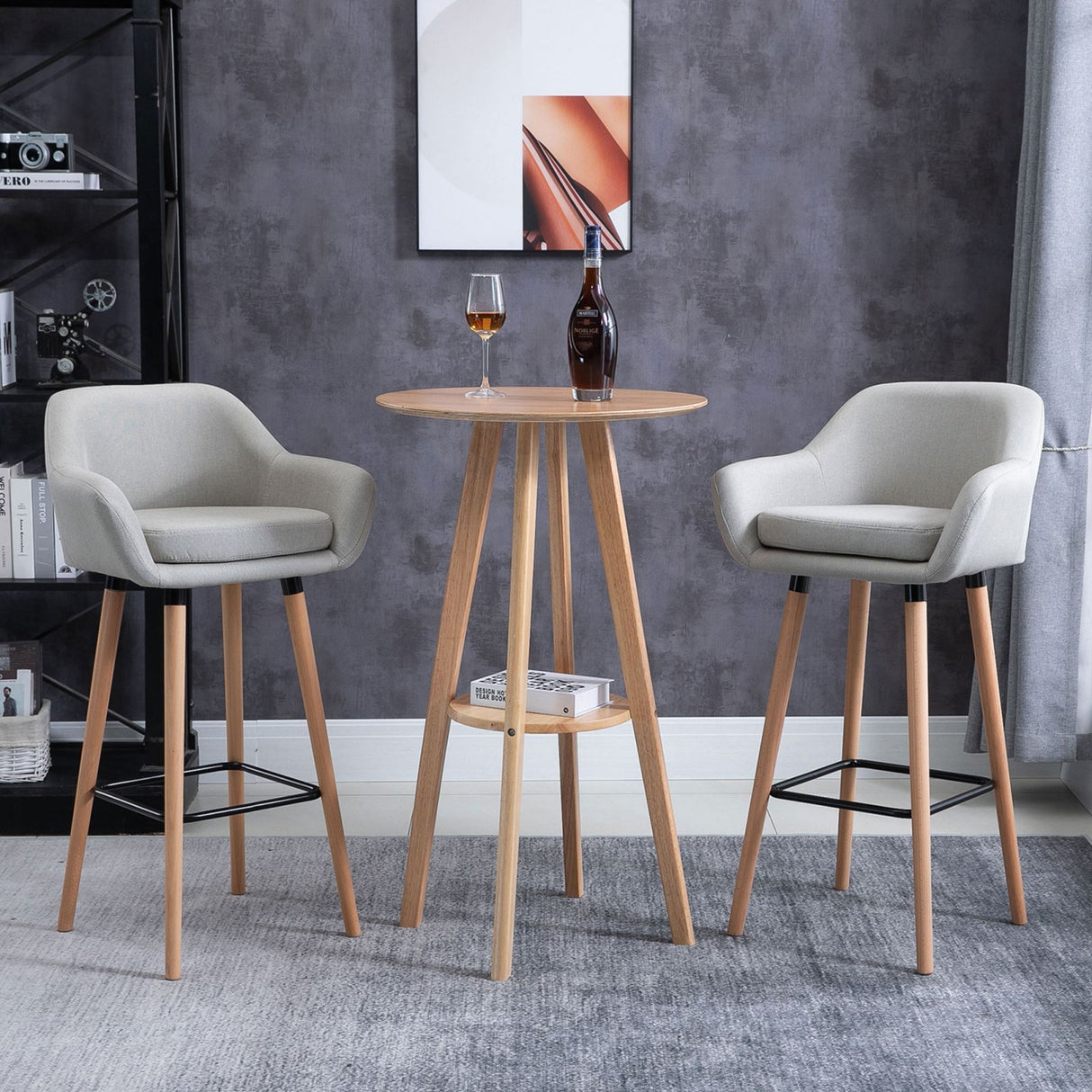 easycomfort easycomfort tavolo alto da bar o da cucina rotondo in legno design scandinavo 60x100cm color legno ean 8054144138268