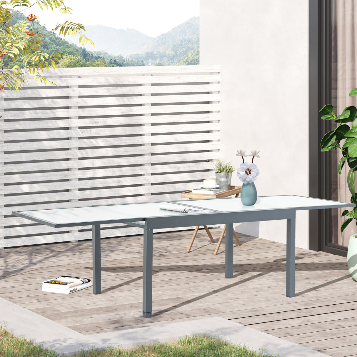 easycomfort easycomfort tavolo da giardino allungabile con piano in vetro 270x90x73cm grigio