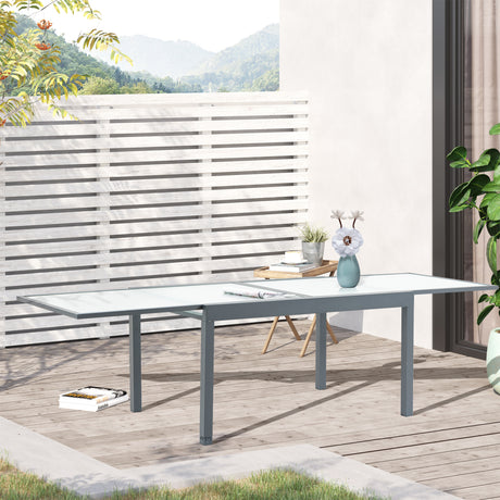 easycomfort easycomfort tavolo da giardino allungabile con piano in vetro 270x90x73cm grigio